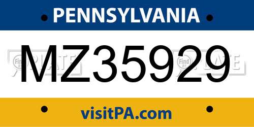 MZ35929 Pennsylvania License Plate