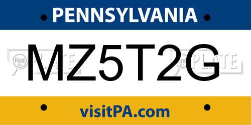 MZ5T2G Pennsylvania License Plate