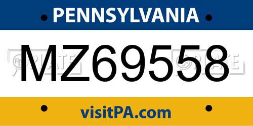 MZ69558 Pennsylvania License Plate