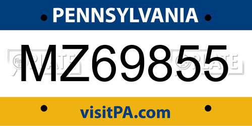 MZ69855 Pennsylvania License Plate