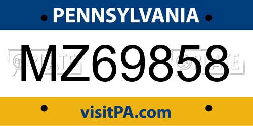 MZ69858 Pennsylvania License Plate