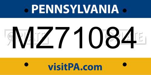 MZ71084 Pennsylvania License Plate