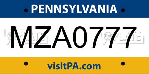 MZA0777 Pennsylvania License Plate