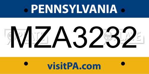 MZA3232 Pennsylvania License Plate