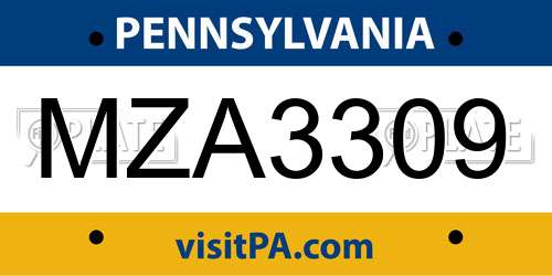 MZA3309 Pennsylvania License Plate