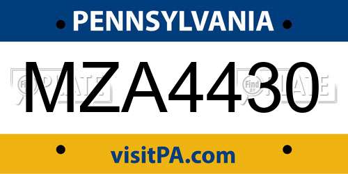 MZA4430 Pennsylvania License Plate