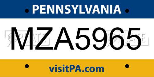 MZA5965 Pennsylvania License Plate