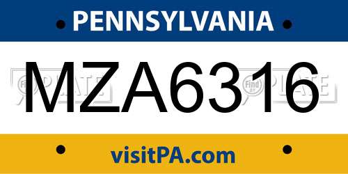MZA6316 Pennsylvania License Plate