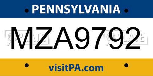 MZA9792 Pennsylvania License Plate