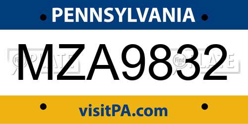 MZA9832 Pennsylvania License Plate