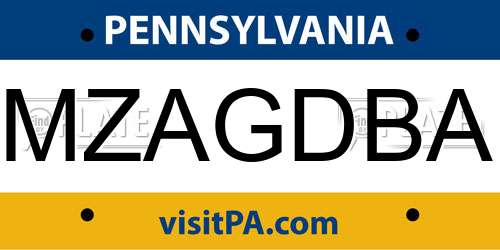 MZAGDBA Pennsylvania License Plate