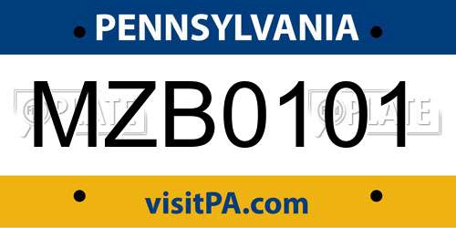 MZB0101 Pennsylvania License Plate