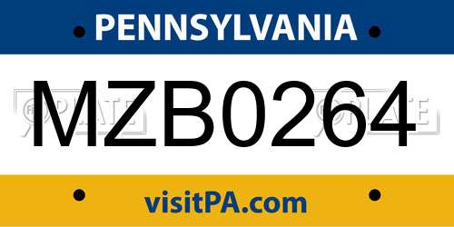 MZB0264 Pennsylvania License Plate