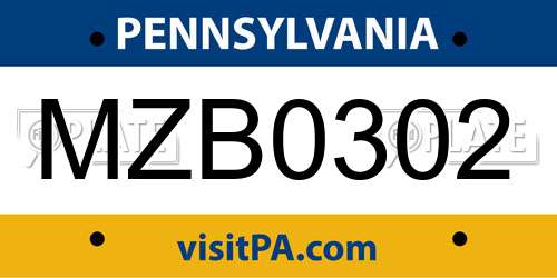 MZB0302 Pennsylvania License Plate