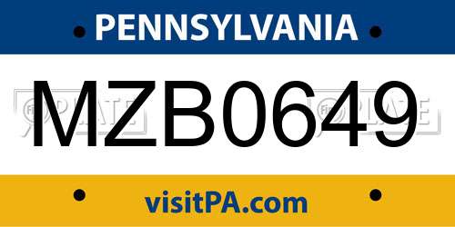 MZB0649 Pennsylvania License Plate