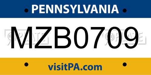 MZB0709 Pennsylvania License Plate