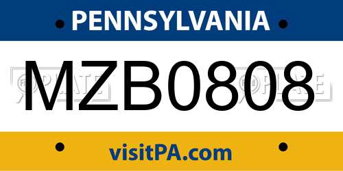 MZB0808 Pennsylvania License Plate