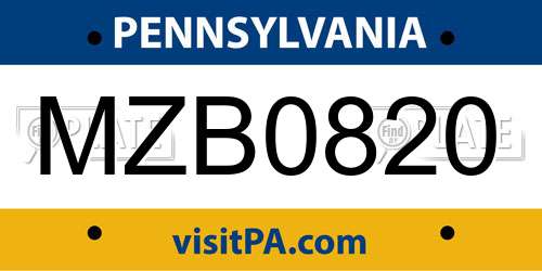 MZB0820 Pennsylvania License Plate