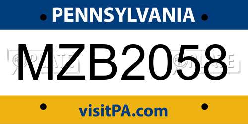 MZB2058 Pennsylvania License Plate