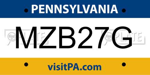 MZB27G Pennsylvania License Plate