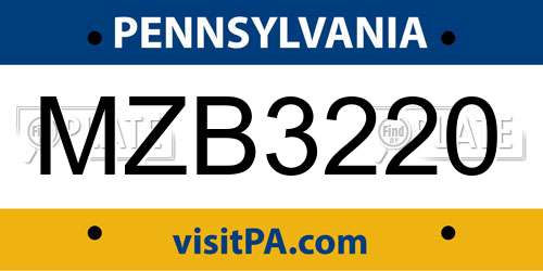MZB3220 Pennsylvania License Plate