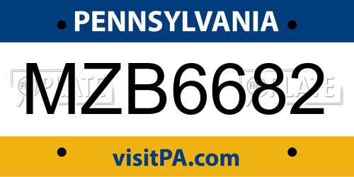MZB6682 Pennsylvania License Plate