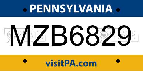 MZB6829 Pennsylvania License Plate