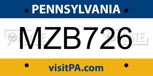 MZB726 Pennsylvania License Plate