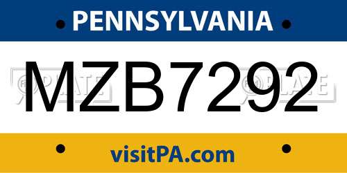 MZB7292 Pennsylvania License Plate