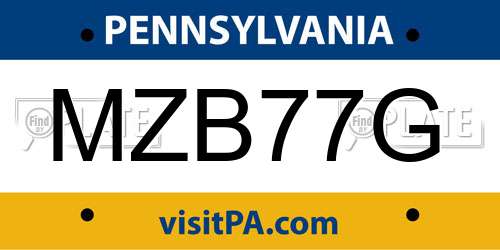 MZB77G Pennsylvania License Plate