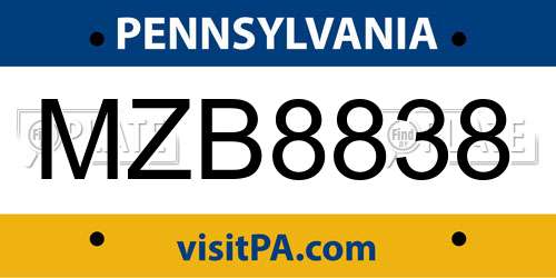 MZB8838 Pennsylvania License Plate