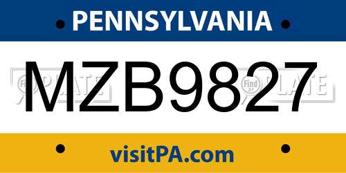 MZB9827 Pennsylvania License Plate