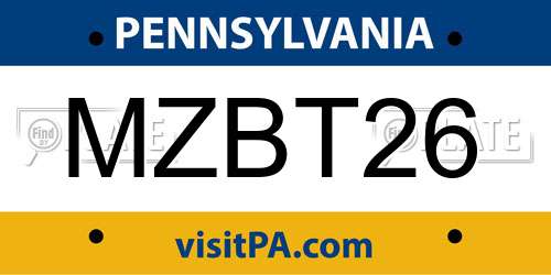 MZBT26 Pennsylvania License Plate