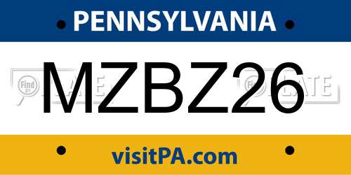 MZBZ26 Pennsylvania License Plate