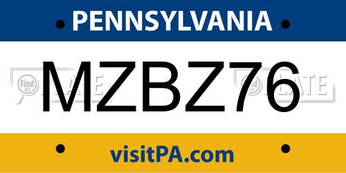 MZBZ76 Pennsylvania License Plate