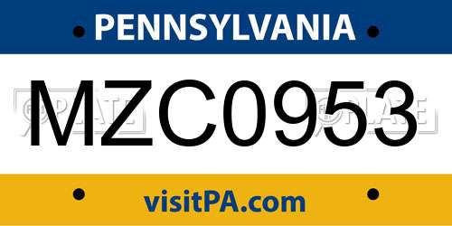 MZC0953 Pennsylvania License Plate