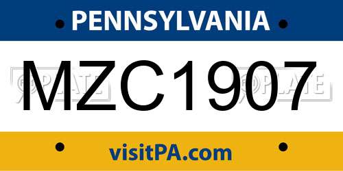 MZC1907 Pennsylvania License Plate