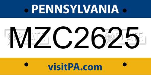 MZC2625 Pennsylvania License Plate