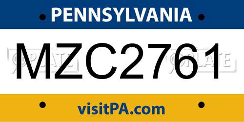 MZC2761 Pennsylvania License Plate