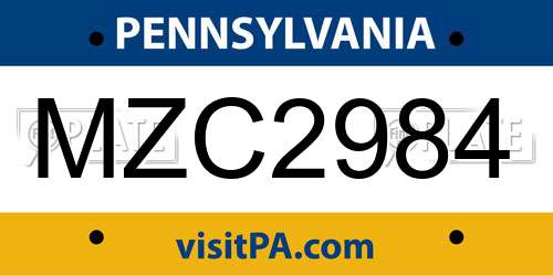 MZC2984 Pennsylvania License Plate