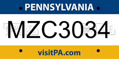 MZC3034 Pennsylvania License Plate