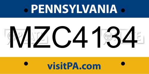 MZC4134 Pennsylvania License Plate