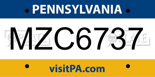 MZC6737 Pennsylvania License Plate