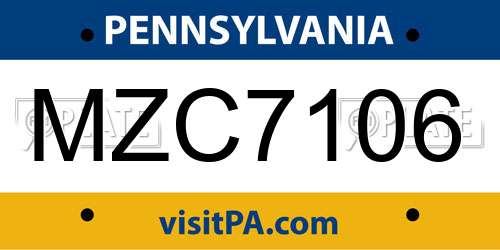 MZC7106 Pennsylvania License Plate