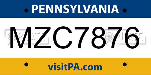 MZC7876 Pennsylvania License Plate