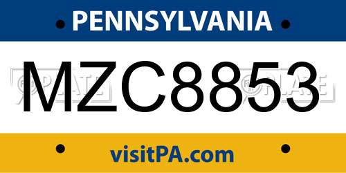 MZC8853 Pennsylvania License Plate