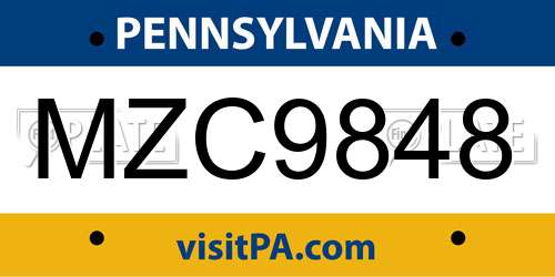 MZC9848 Pennsylvania License Plate