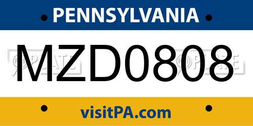 MZD0808 Pennsylvania License Plate