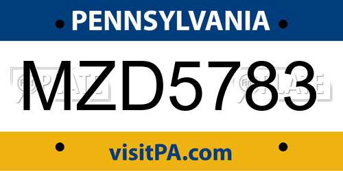 MZD5783 Pennsylvania License Plate
