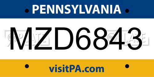 MZD6843 Pennsylvania License Plate